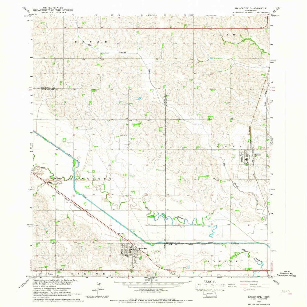 YellowMaps Bancroft NE topo map, 1:24000 Scale, 7.5 X 7.5 Minute, Historical, 1966, Updated 1968, 26.8 x 22 in - Tyvek