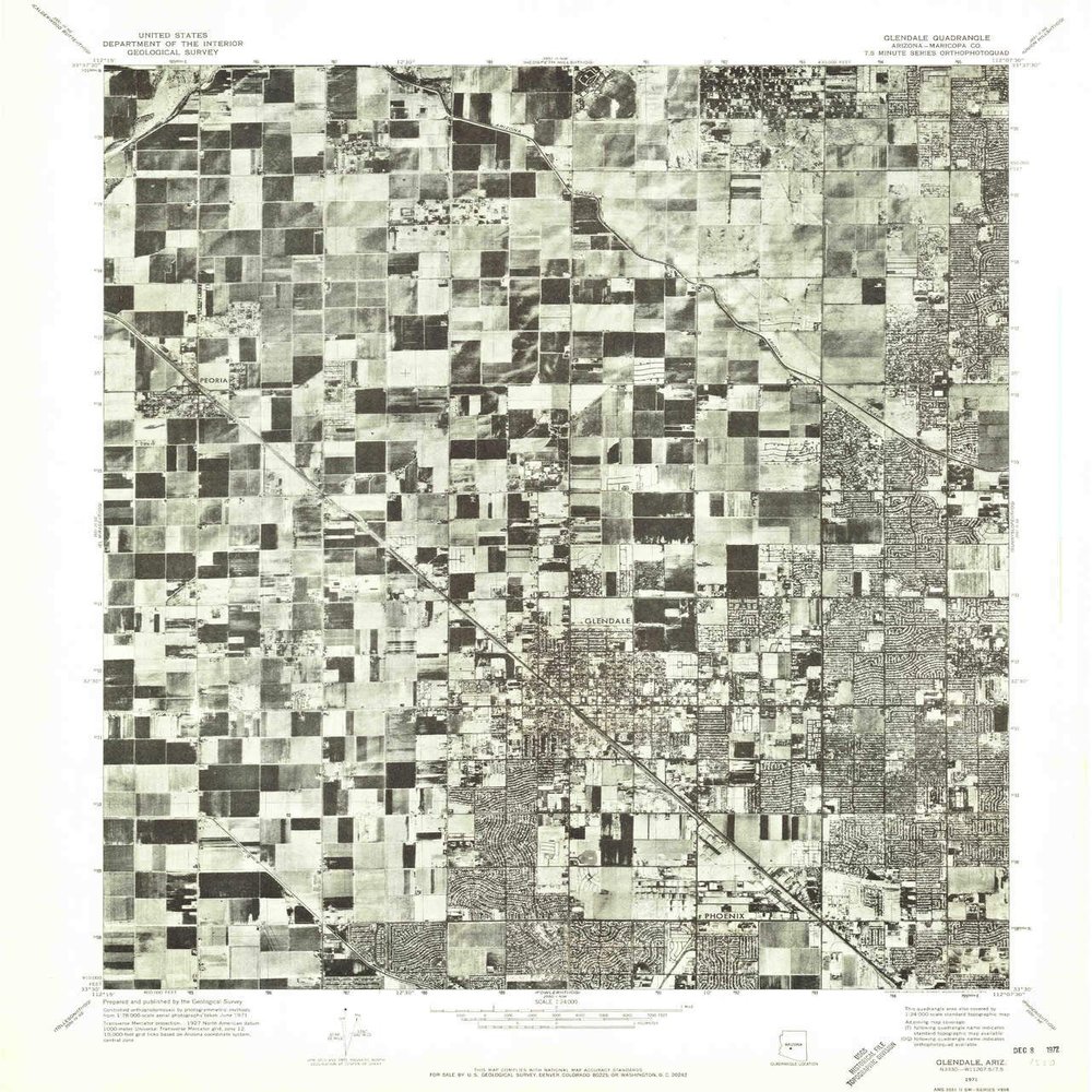 YellowMaps Glendale AZ topo map, 1:24000 Scale, 7.5 X 7.5 Minute, Historical, 1971, Updated 1972, 26.9 x 23 in - Polypropylene
