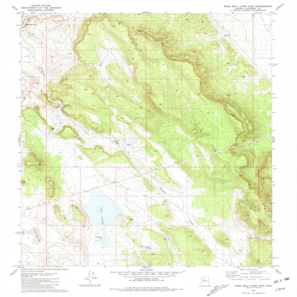 Rose Well Camp East AZ topo map, 1:24000 Scale, 7.5 X 7.5 Minute, Historical, 1981, Updated 1981, 26.8 x 22 in - Polypropylene