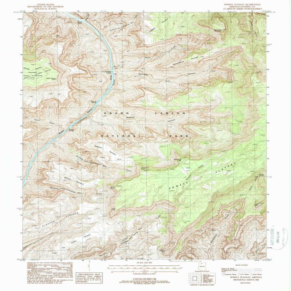 YellowMaps Powell Plateau AZ topo map, 1:24000 Scale, 7.5 X 7.5 Minute, Historical, 1988, Updated 1988, 26.8 x 22 in - Tyvek