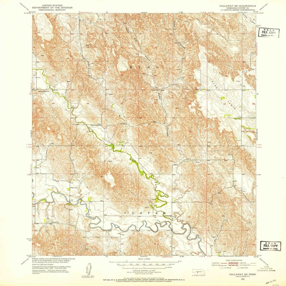 Callaway SE NE topo map, 1:24000 Scale, 7.5 X 7.5 Minute, Historical, 1951, Updated 1953, 26.9 x 21.9 in - Polypropylene
