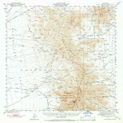 YellowMaps Baboquivari Peak AZ topo map, 1:62500 Scale, 15 X 15 Minute, Historical, 1941, Updated 1967, 20.7 x 17 in - Polypropylene