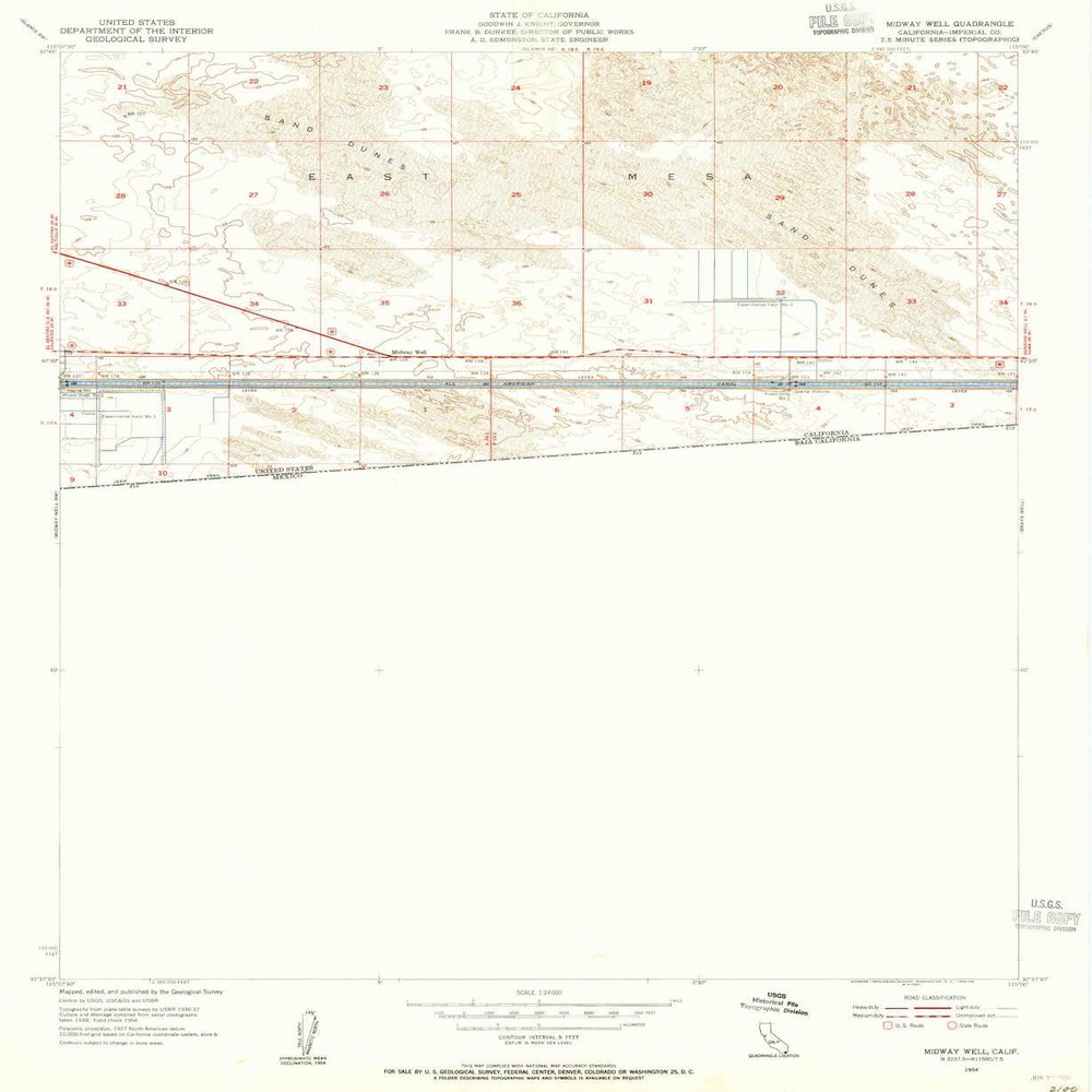 Midway Well CA topo map, 1:24000 Scale, 7.5 X 7.5 Minute, Historical, 1954, Updated 1955, 26.8 x 21.9 in - Polypropylene