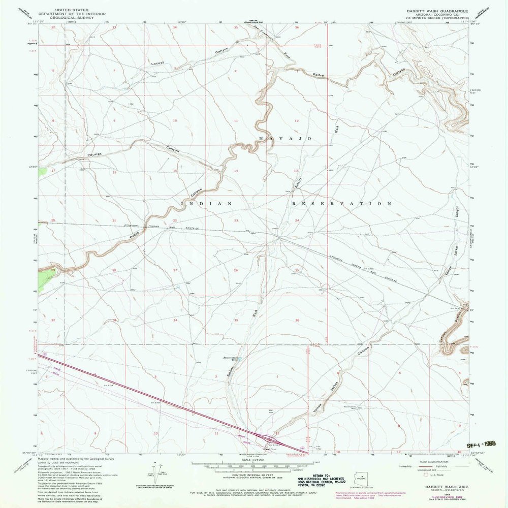 YellowMaps Babbitt Wash AZ topo map, 1:24000 Scale, 7.5 X 7.5 Minute, Historical, 1968, Updated 1983, 26.9 x 22 in - Polypropylene