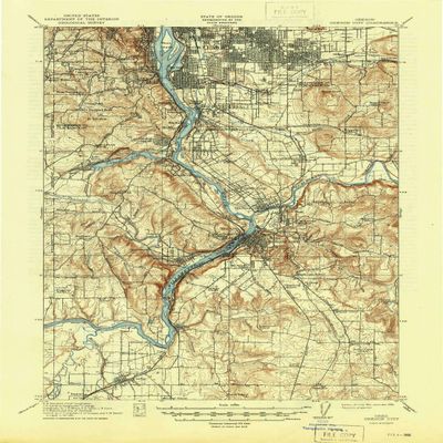 YellowMaps Oregon City OR topo map, 1:62500 Scale, 15 X 15 Minute, Historical, 1914, Updated 1945, 20.8 x 15.4 in - Tyvek