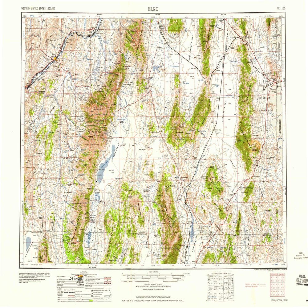 YellowMaps Elko NV topo map, 1:250000 Scale, 1 X 2 Degree, Historical, 1958, Updated 1958, 22 x 31.9 in - Tyvek