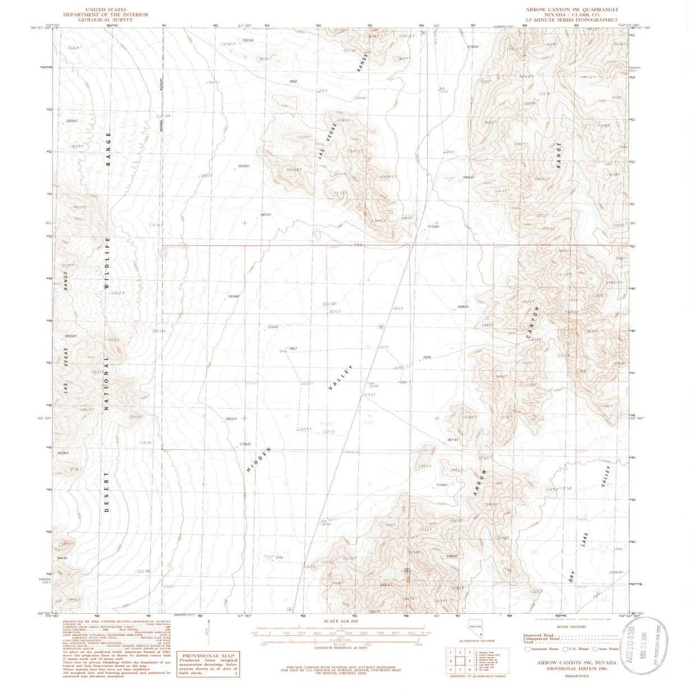 YellowMaps Arrow Canyon SW NV topo map, 1:24000 Scale, 7.5 X 7.5 Minute, Historical, 1986, Updated 1986, 26.8 x 21.9 in - Polypropylene