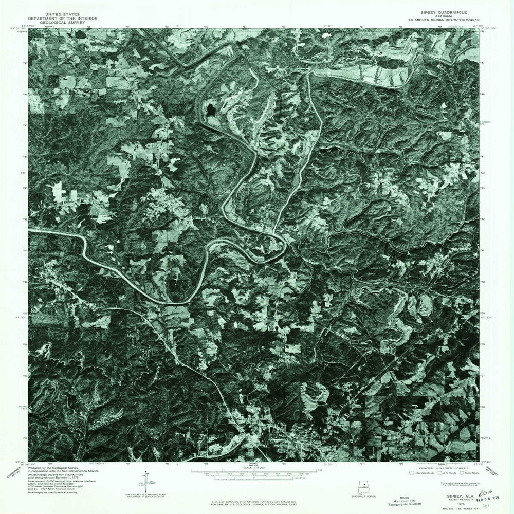 YellowMaps Sipsey AL topo map, 1:24000 Scale, 7.5 X 7.5 Minute, Historical, 1975, Updated 1977, 27 x 21.6 in - Polypropylene