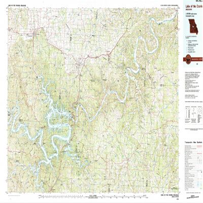 YellowMaps Lake of The Ozarks MO topo map, 1:100000 Scale, 30 X 60 Minute, Historical, 1983, Updated 1984, 24.1 x 41 in - Polypropylene