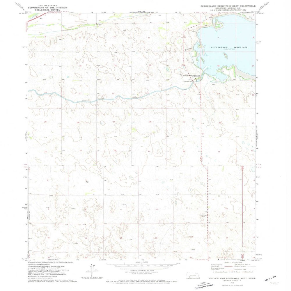 YellowMaps Sutherland Reservoir West NE topo map, 1:24000 Scale, 7.5 X 7.5 Minute, Historical, 1971, Updated 1974, 27 x 22 in - Polypropylene