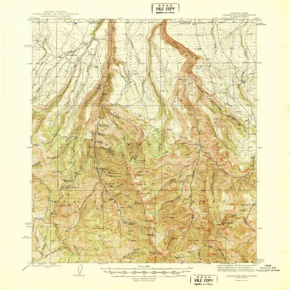 YellowMaps Jarbidge NV topo map, 1:62500 Scale, 15 X 15 Minute, Historical, 1945, 20.8 x 16.9 in - Polypropylene