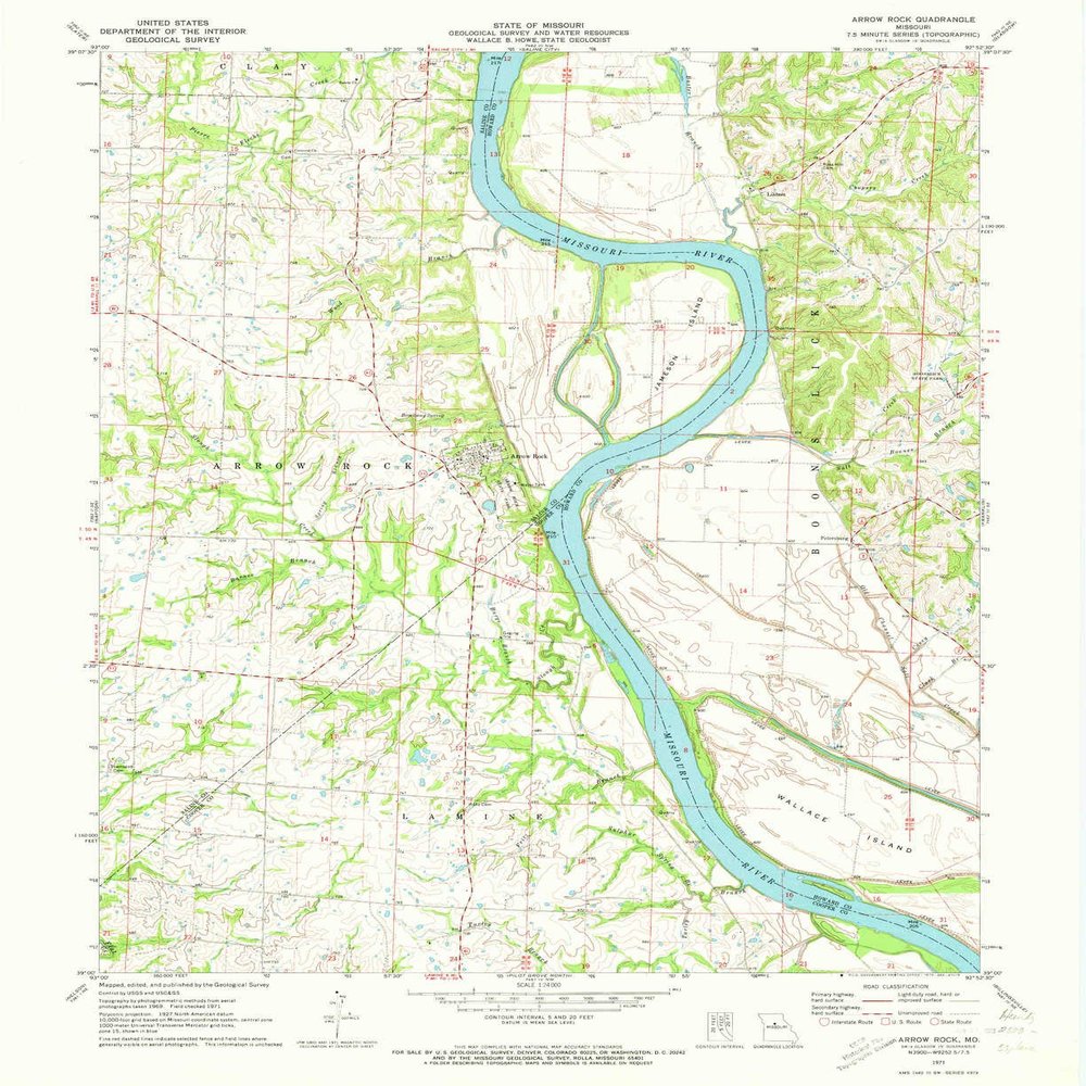 YellowMaps Arrow Rock MO topo map, 1:24000 Scale, 7.5 X 7.5 Minute, Historical, 1971, Updated 1973, 26.8 x 21.9 in - Polypropylene