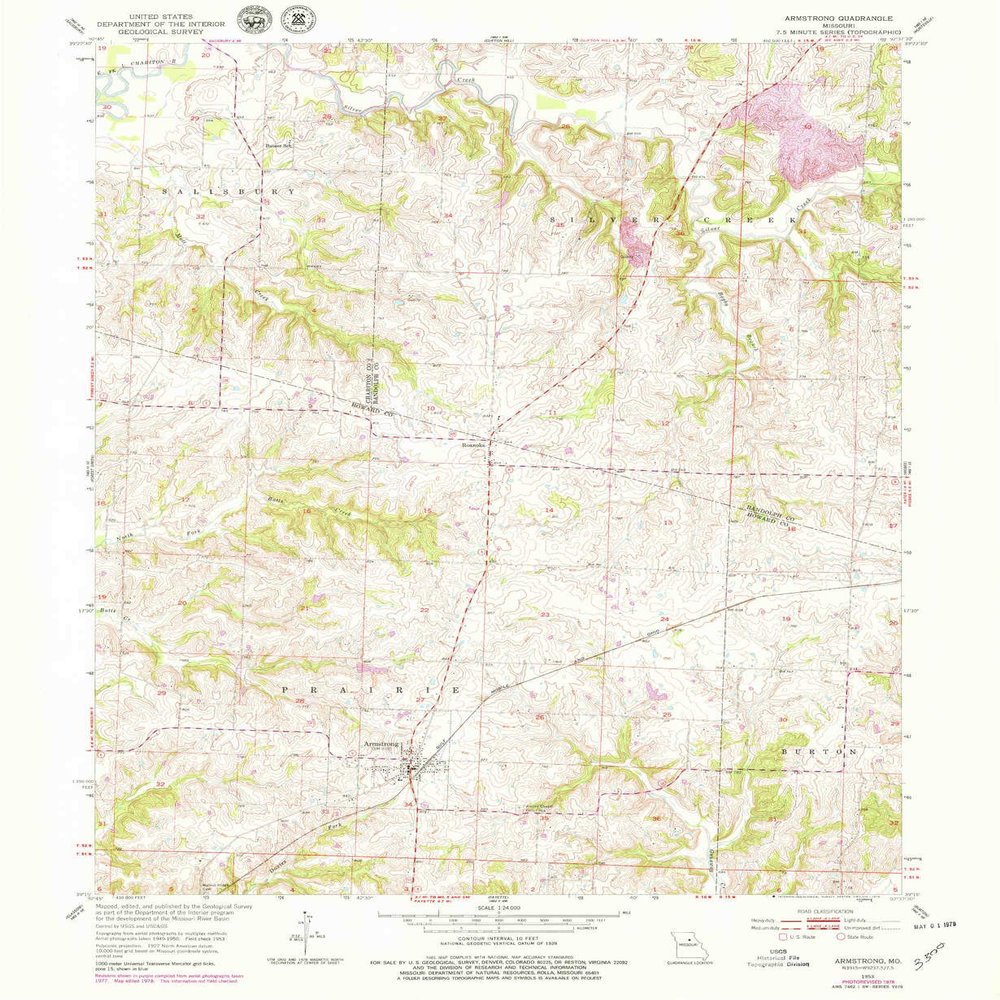 YellowMaps Armstrong MO topo map, 1:24000 Scale, 7.5 X 7.5 Minute, Historical, 1953, Updated 1979, 26.8 x 21.9 in - Tyvek