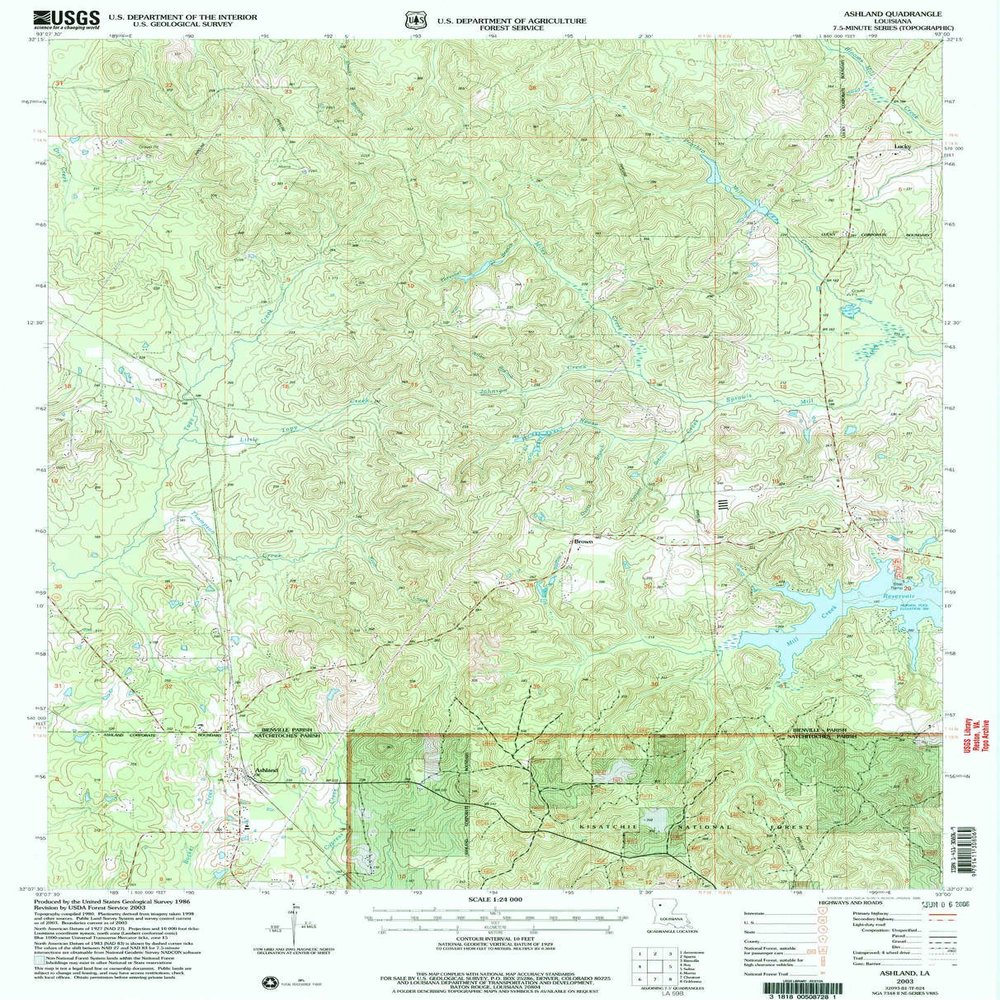 YellowMaps Ashland LA topo map, 1:24000 Scale, 7.5 X 7.5 Minute, Historical, 2003, Updated 2005, 26.8 x 21.6 in - Polypropylene