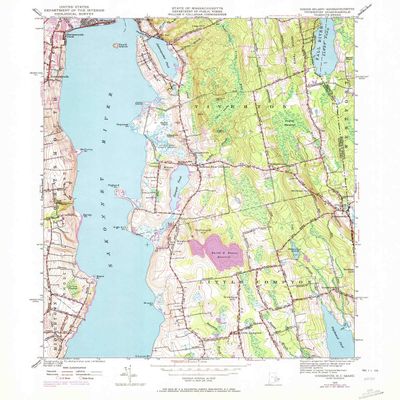 YellowMaps Tiverton RI topo map, 1:24000 Scale, 7.5 X 7.5 Minute, Historical, 1949, Updated 1972, 26.8 x 22 in - Tyvek