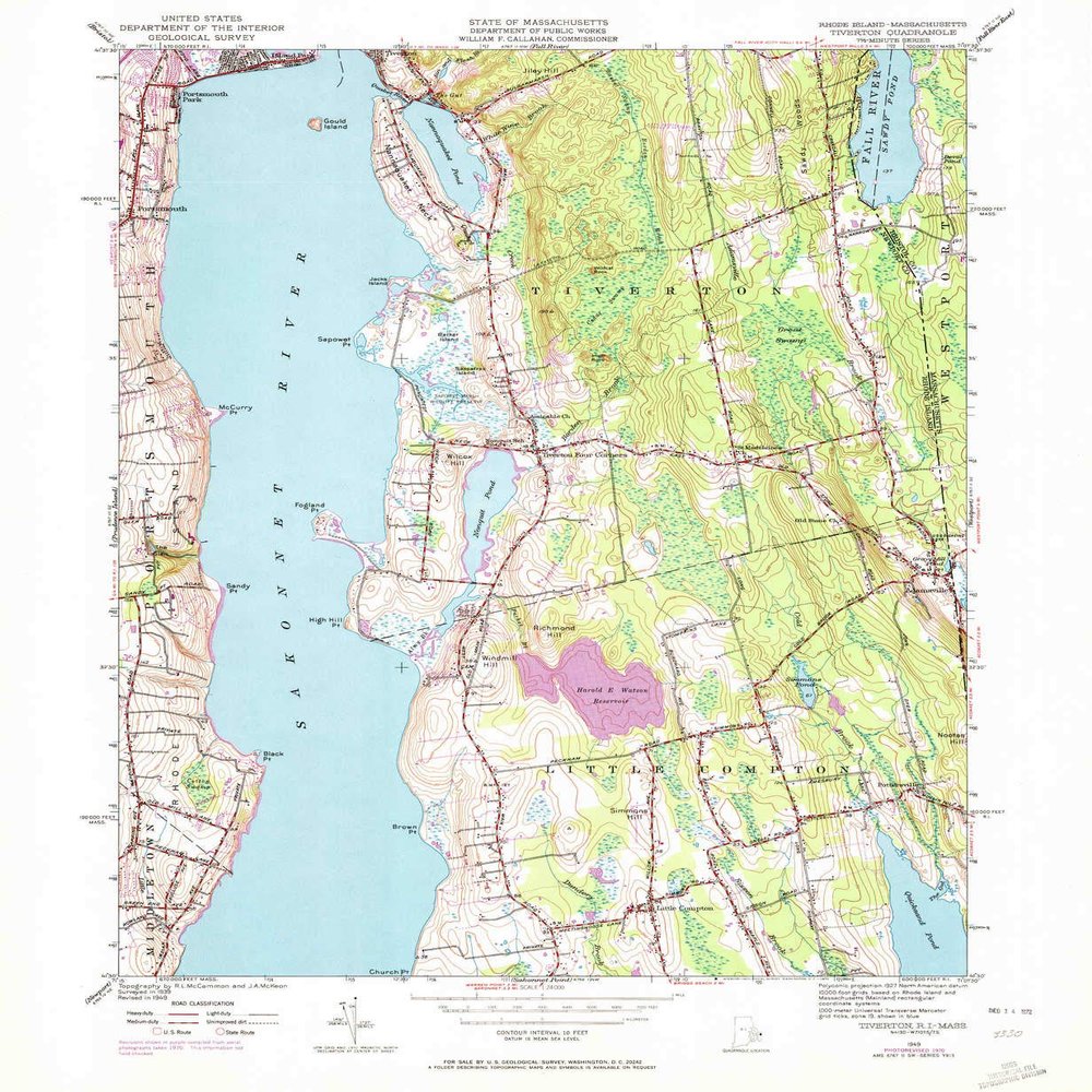 YellowMaps Tiverton RI topo map, 1:24000 Scale, 7.5 X 7.5 Minute, Historical, 1949, Updated 1972, 26.8 x 22 in - Tyvek