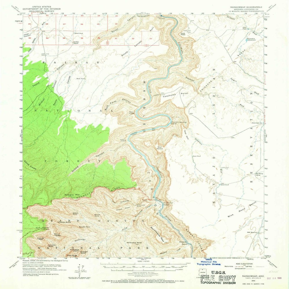 Nankoweap AZ topo map, 1:62500 Scale, 15 X 15 Minute, Historical, 1954, Updated 1970, 20.8 x 16.9 in - Polypropylene