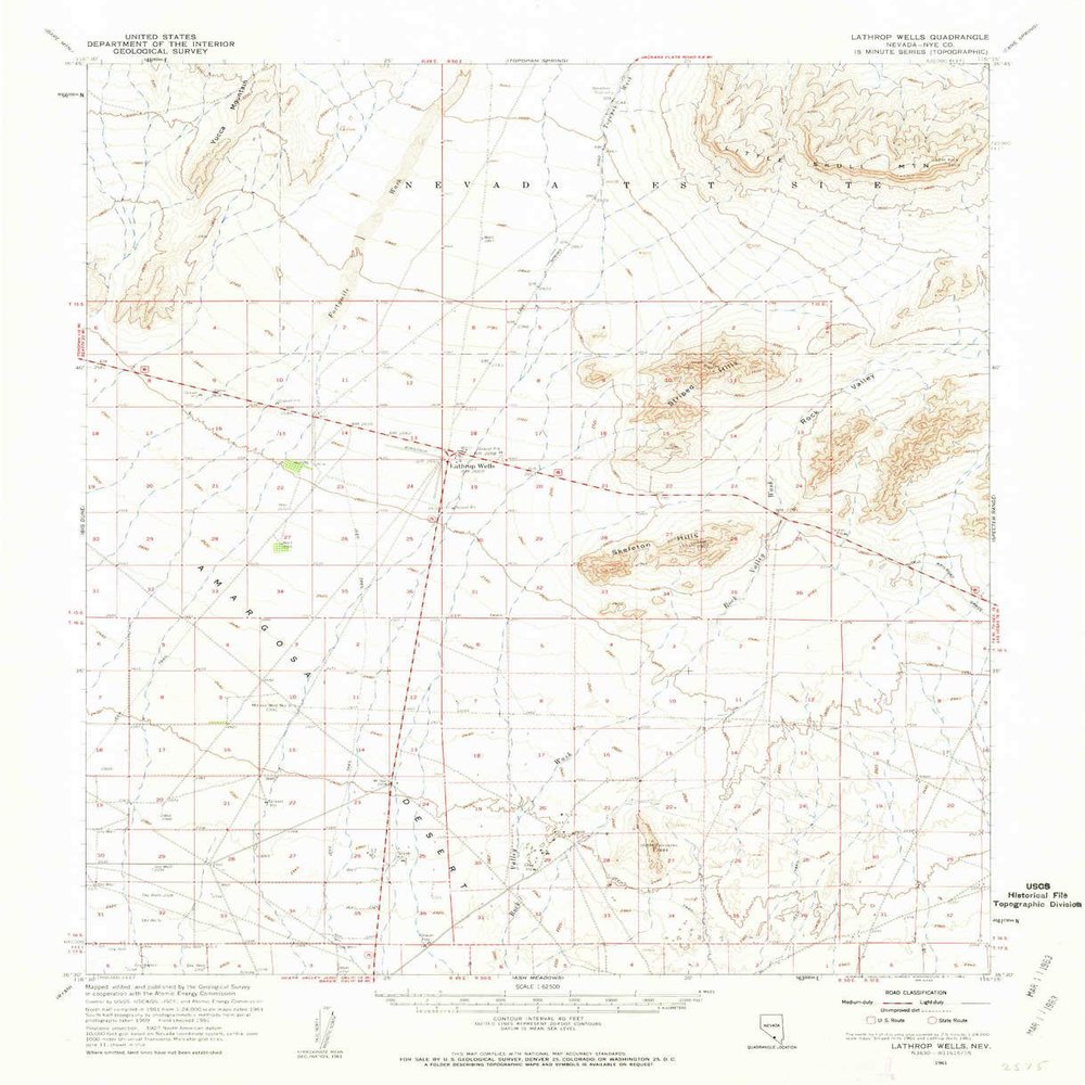 Lathrop Wells NV topo map, 1:62500 Scale, 15 X 15 Minute, Historical, 1961, Updated 1962, 20.8 x 16.9 in - Polypropylene