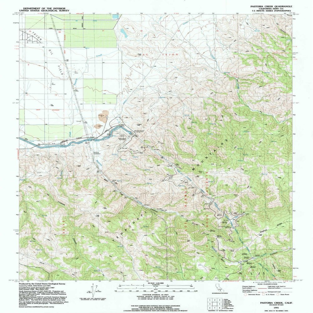 YellowMaps Pastoria Creek CA topo map, 1:24000 Scale, 7.5 X 7.5 Minute, Historical, 1991, Updated 1992, 26.7 x 21.4 in - Polypropylene