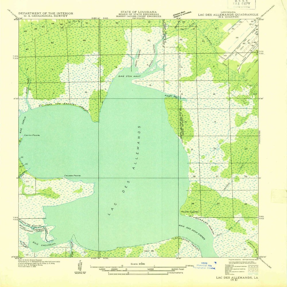 YellowMaps Lac Des Allemands NE LA topo map, 1:31680 Scale, 7.5 X 7.5 Minute, Historical, 1932, 20.7 x 18 in - Polypropylene