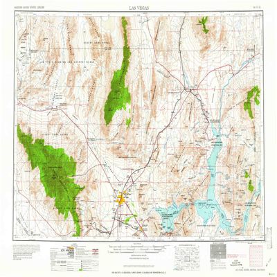 YellowMaps Las Vegas NV topo map, 1:250000 Scale, 1 X 2 Degree, Historical, 1959, Updated 1959, 22 x 32.1 in - Polypropylene