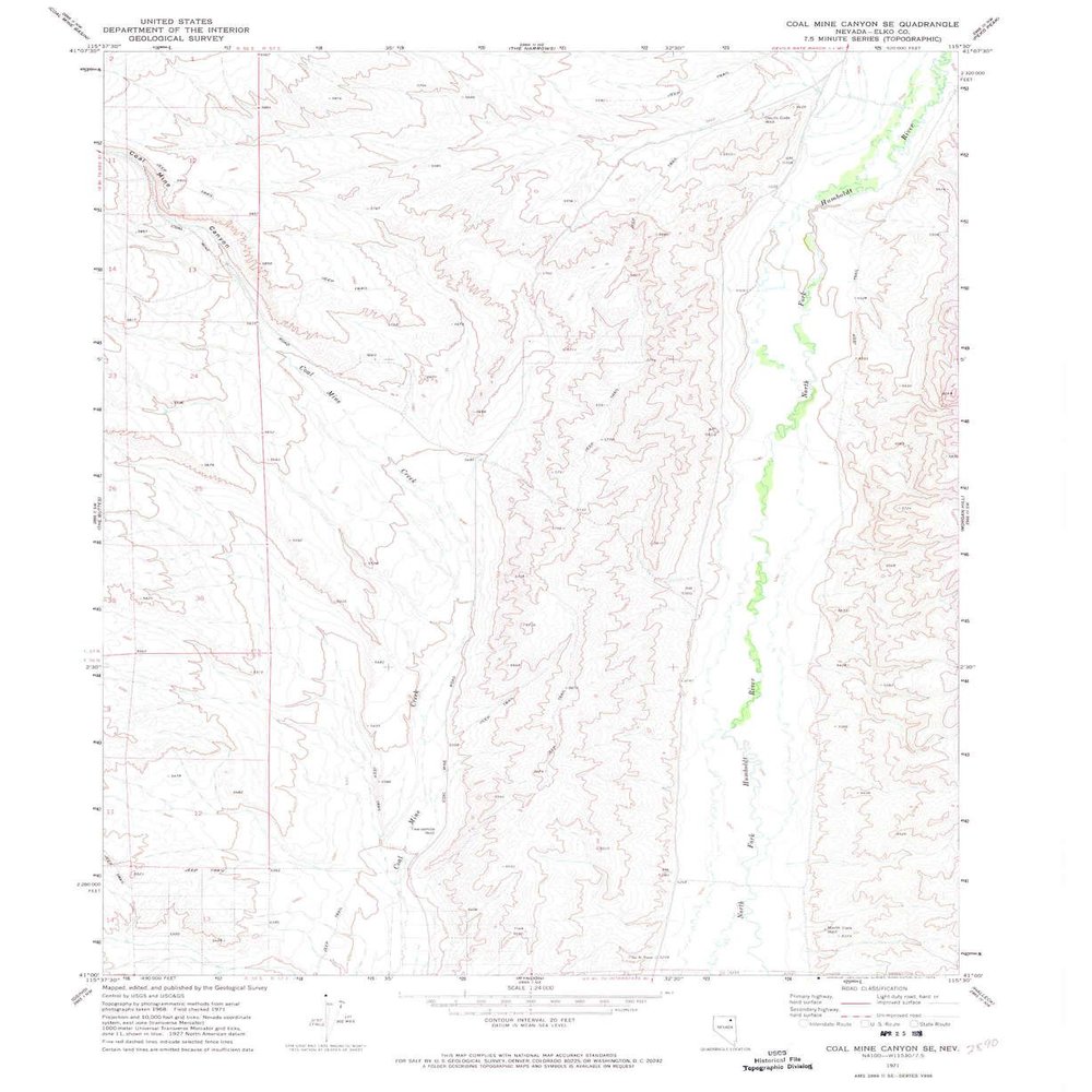 YellowMaps Coal Mine Canyon SE NV topo map, 1:24000 Scale, 7.5 X 7.5 Minute, Historical, 1971, Updated 1974, 26.9 x 22 in - Tyvek