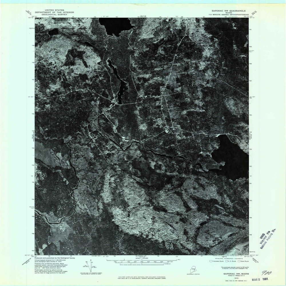 YellowMaps Saponac NW ME topo map, 1:24000 Scale, 7.5 X 7.5 Minute, Historical, 1975, Updated 1980, 27.4 x 21.5 in - Polypropylene
