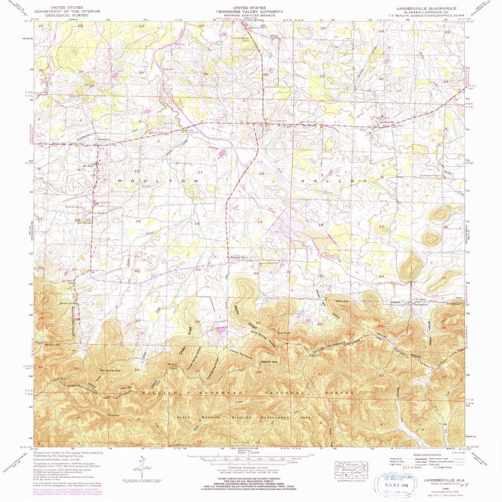 YellowMaps Landersville AL topo map, 1:24000 Scale, 7.5 X 7.5 Minute, Historical, 1960, Updated 1977, 26.8 x 22 in - Tyvek