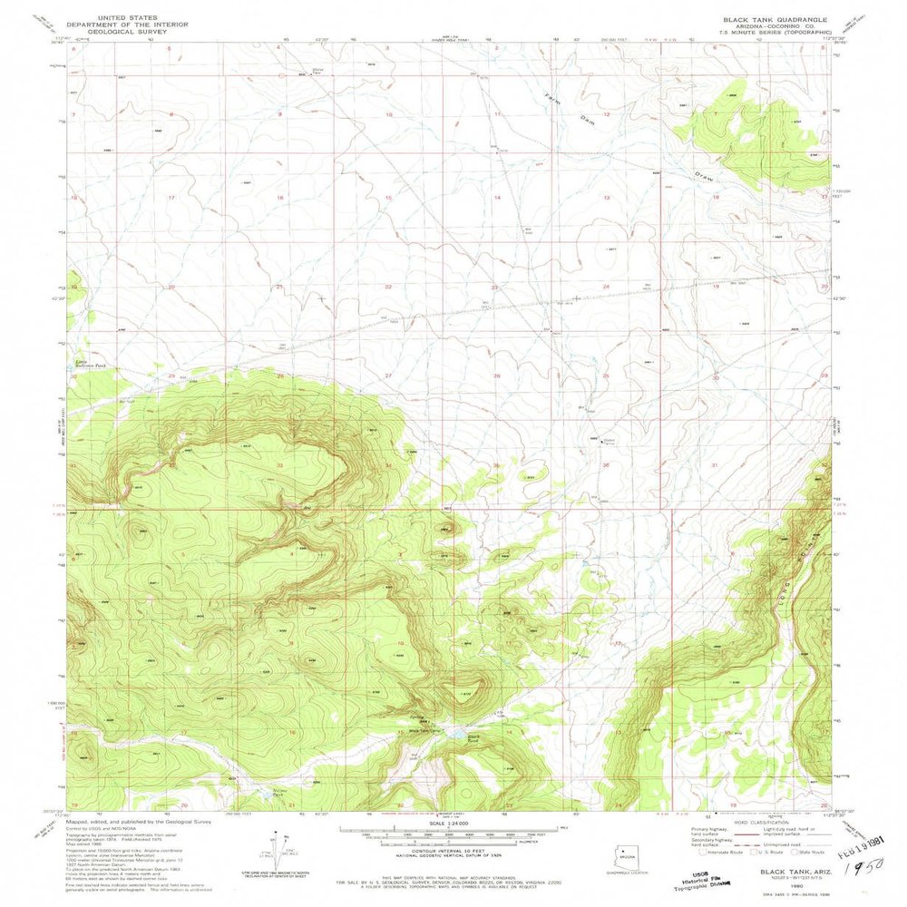 YellowMaps Black Tank AZ topo map, 1:24000 Scale, 7.5 X 7.5 Minute, Historical, 1980, Updated 1981, 26.8 x 22 in - Polypropylene