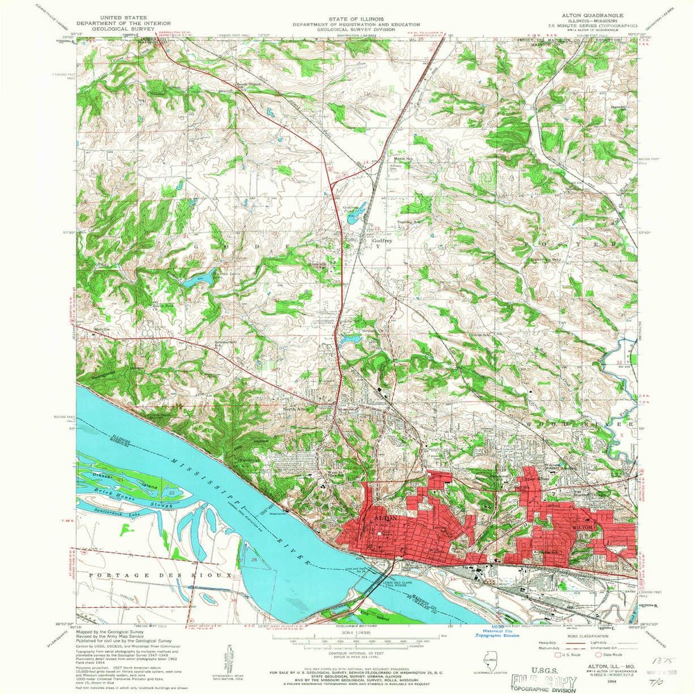 YellowMaps Alton IL topo map, 1:24000 Scale, 7.5 X 7.5 Minute, Historical, 1954, Updated 1959, 26.9 x 22 in - Polypropylene