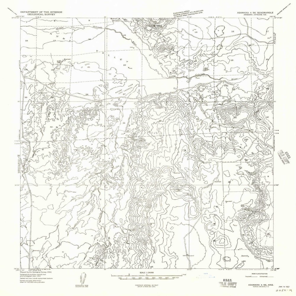 YellowMaps Adamana 4 SE AZ topo map, 1:24000 Scale, 7.5 X 7.5 Minute, Historical, 1955, Updated 1957, 26.9 x 22 in - Polypropylene