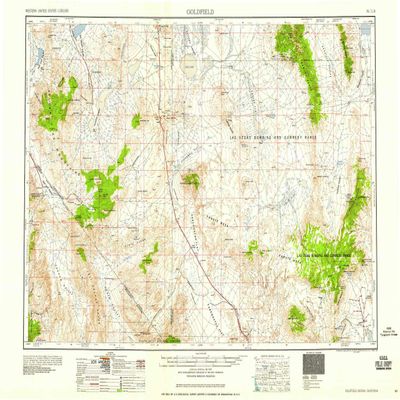YellowMaps Goldfield NV topo map, 1:250000 Scale, 1 X 2 Degree, Historical, 1958, Updated 1958, 22 x 32.6 in - Polypropylene