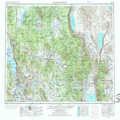 YellowMaps Klamath Falls OR topo map, 1:250000 Scale, 1 X 2 Degree, Historical, 1955, Updated 1972, 22 x 29.4 in - Polypropylene