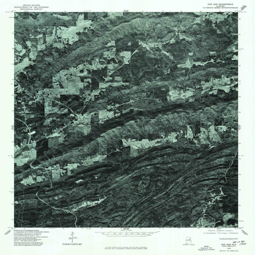 YellowMaps Cox Gap AL topo map, 1:24000 Scale, 7.5 X 7.5 Minute, Historical, 1975, Updated 1977, 26.9 x 21.6 in - Polypropylene