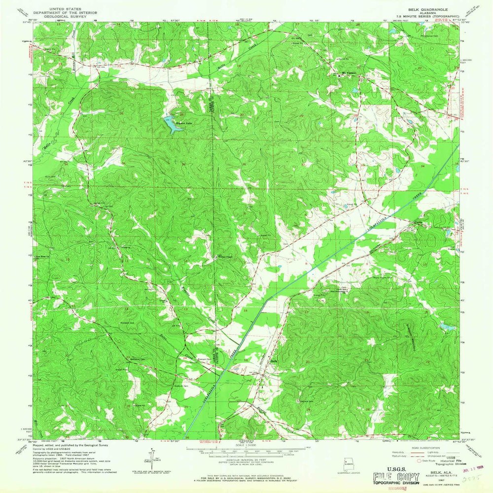 YellowMaps Belk AL topo map, 1:24000 Scale, 7.5 X 7.5 Minute, Historical, 1967, Updated 1968, 26.9 x 22 in - Polypropylene