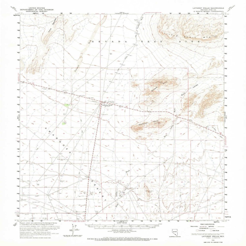 Lathrop Wells NV topo map, 1:62500 Scale, 15 X 15 Minute, Historical, 1961, Updated 1968, 20.9 x 17 in - Polypropylene