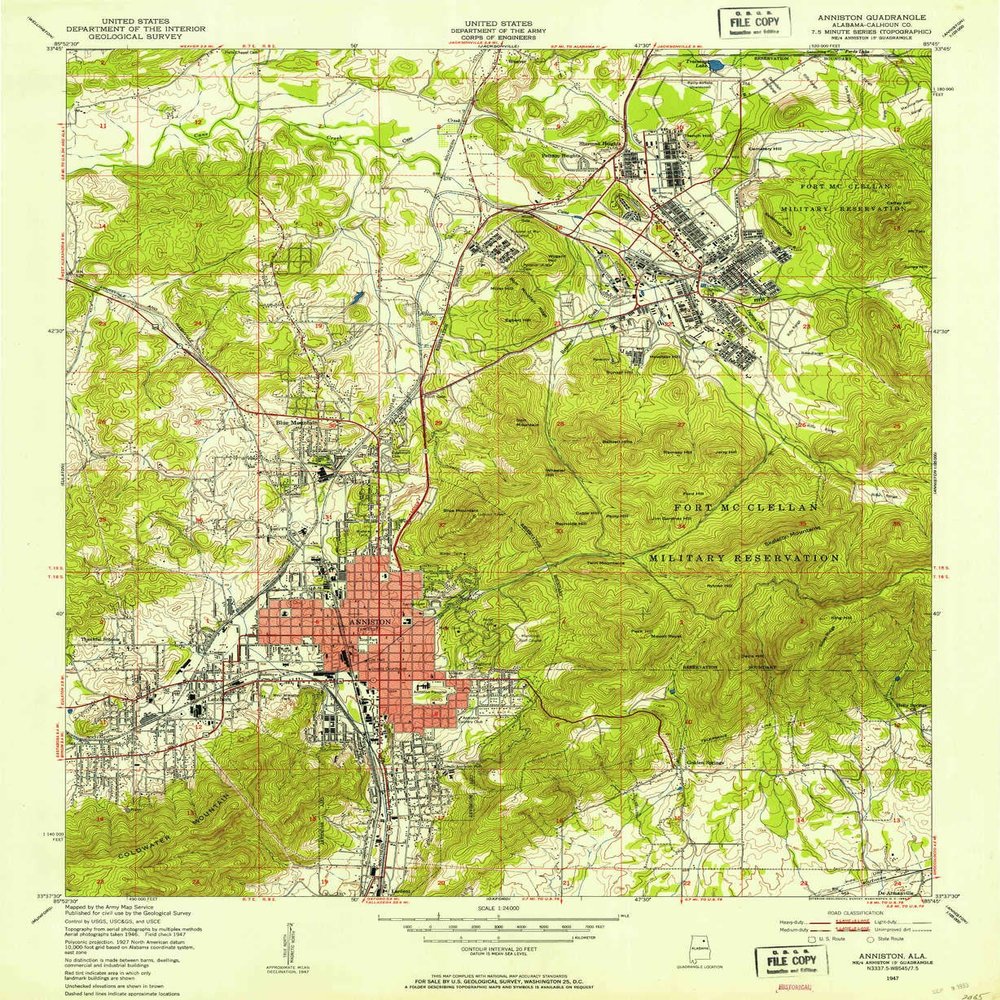 YellowMaps Anniston AL topo map, 1:24000 Scale, 7.5 X 7.5 Minute, Historical, 1947, Updated 1953, 26.8 x 22 in - Polypropylene
