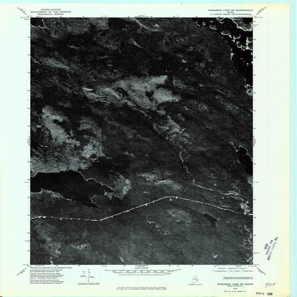 YellowMaps Wabassus Lake SW ME topo map, 1:24000 Scale, 7.5 X 7.5 Minute, Historical, 1975, Updated 1980, 27.4 x 21.6 in - Polypropylene