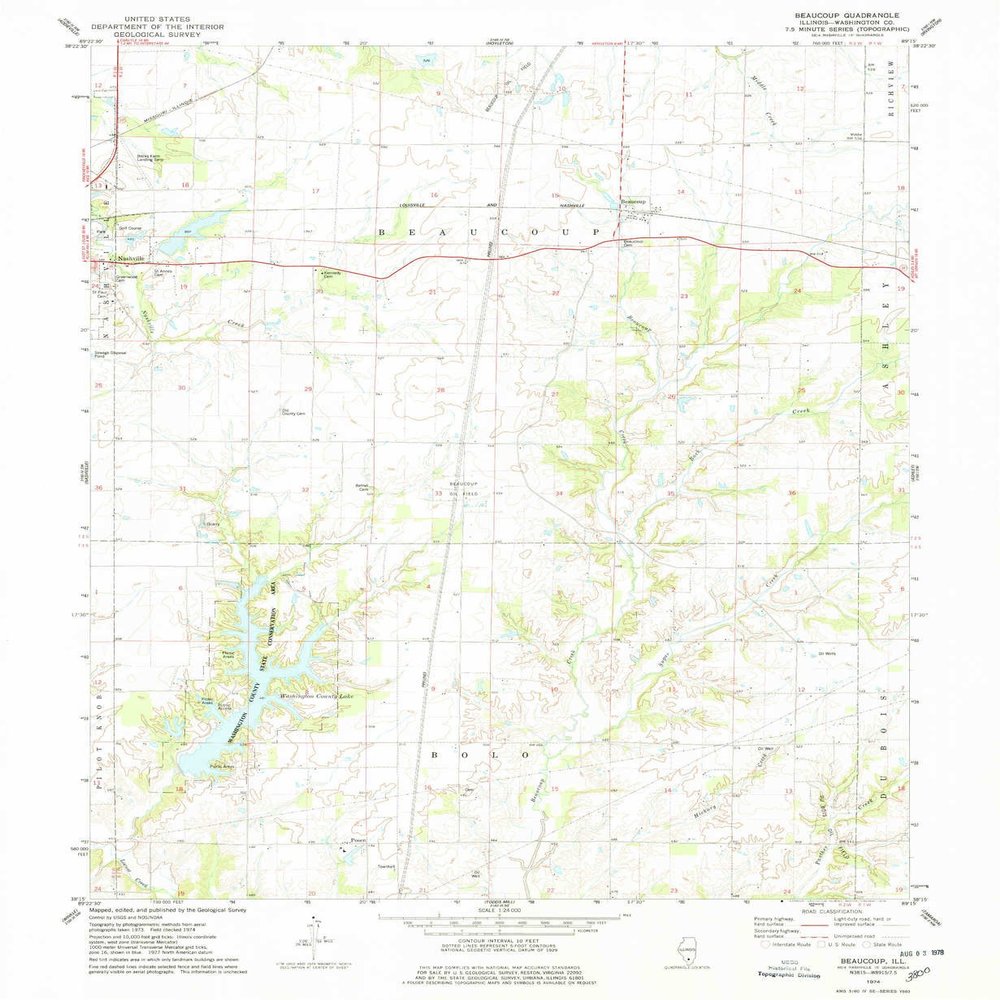 YellowMaps Beaucoup IL topo map, 1:24000 Scale, 7.5 X 7.5 Minute, Historical, 1974, Updated 1974, 26.7 x 21.9 in - Polypropylene