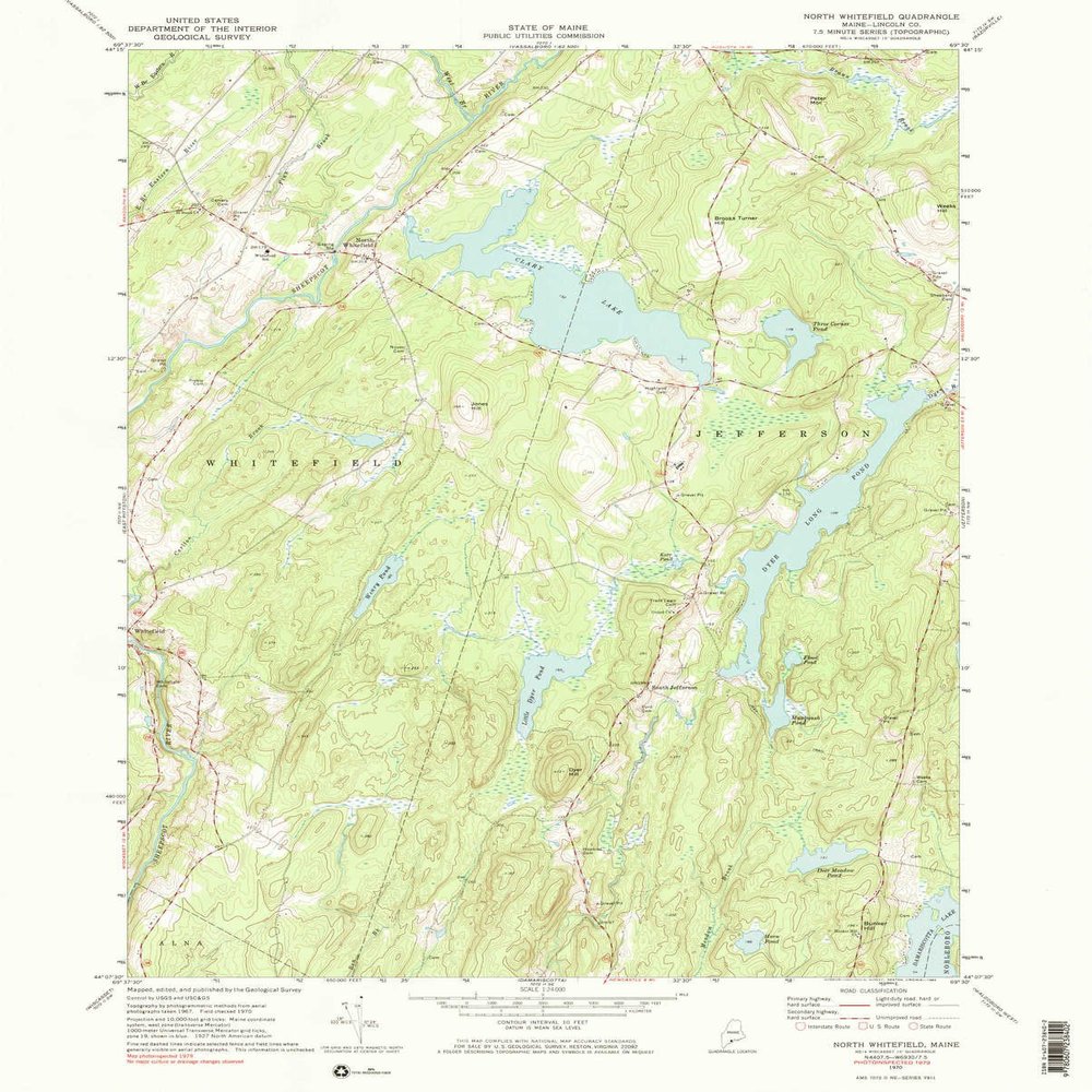 YellowMaps North Whitefied ME topo map, 1:24000 Scale, 7.5 X 7.5 Minute, Historical, 1970, Updated 1983, 26.8 x 21.5 in - Polypropylene