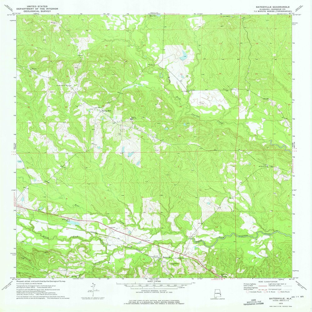 YellowMaps Batesville AL topo map, 1:24000 Scale, 7.5 X 7.5 Minute, Historical, 1973, Updated 1975, 27 x 21.9 in - Polypropylene
