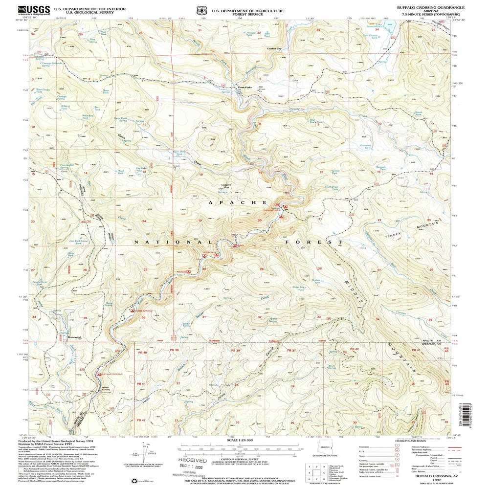 YellowMaps Buffalo Crossing AZ topo map, 1:24000 Scale, 7.5 X 7.5 Minute, Historical, 1997, Updated 2000, 26.8 x 22 in - Polypropylene