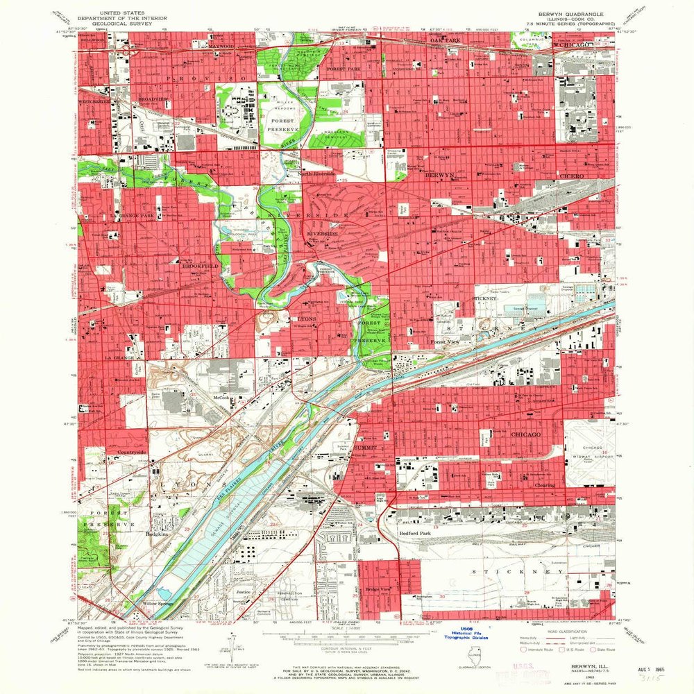 YellowMaps Berwyn IL topo map, 1:24000 Scale, 7.5 X 7.5 Minute, Historical, 1963, Updated 1965, 26.9 x 22 in - Polypropylene