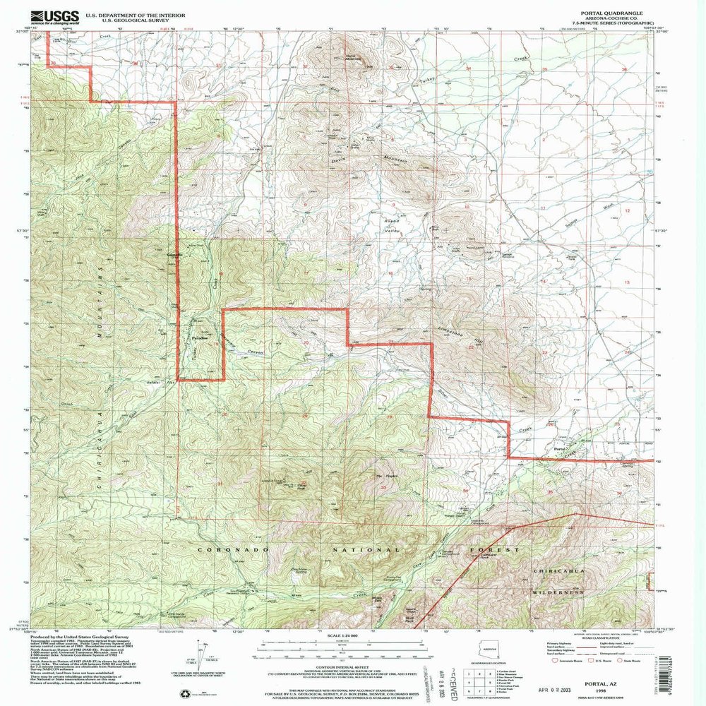 YellowMaps Portal AZ topo map, 1:24000 Scale, 7.5 X 7.5 Minute, Historical, 1998, Updated 2003, 26.8 x 22 in - Polypropylene
