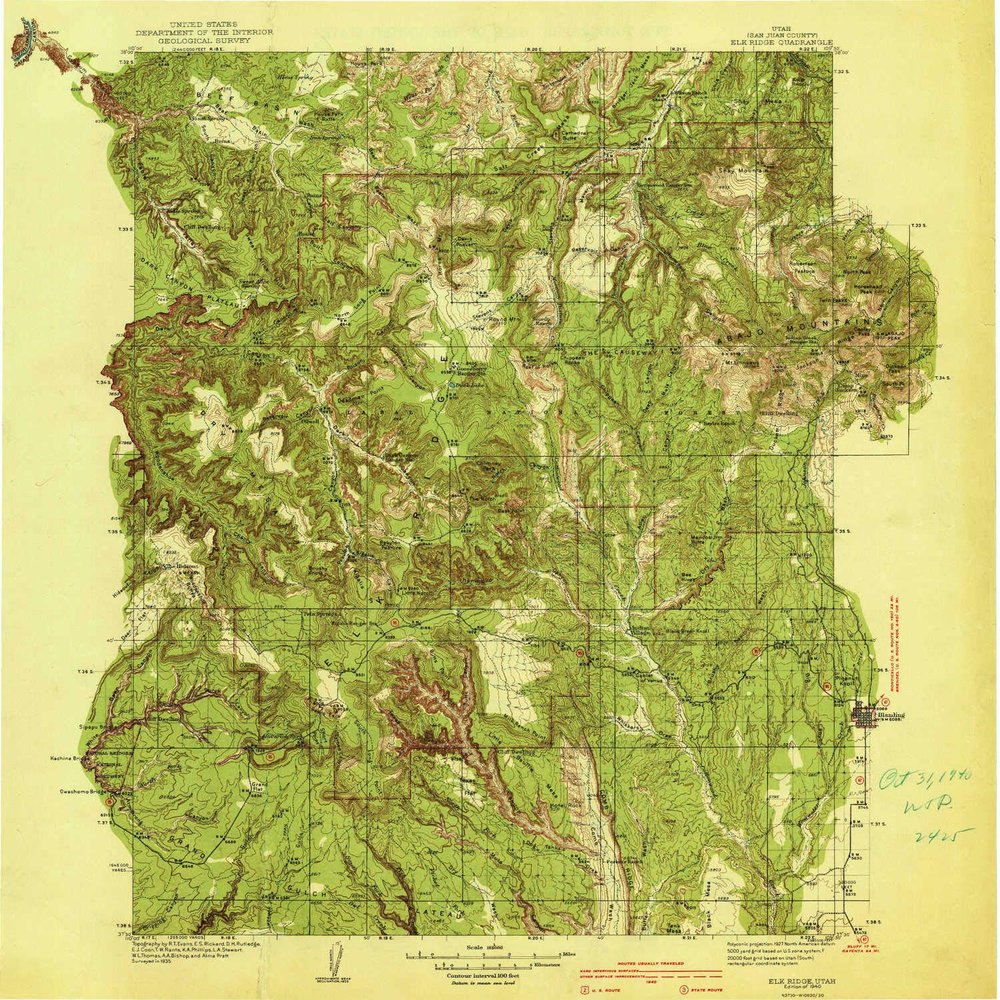 YellowMaps Elk Ridge UT topo map, 1:125000 Scale, 30 X 30 Minute, Historical, 1940, 19.8 x 19.8 in - Polypropylene
