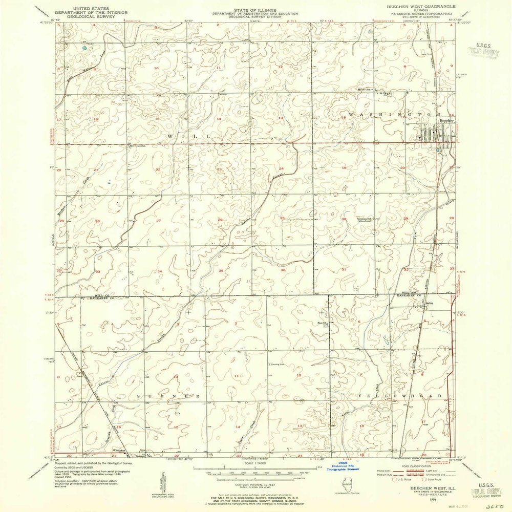 YellowMaps Beecher West IL topo map, 1:24000 Scale, 7.5 X 7.5 Minute, Historical, 1953, Updated 1955, 26.8 x 22 in - Polypropylene