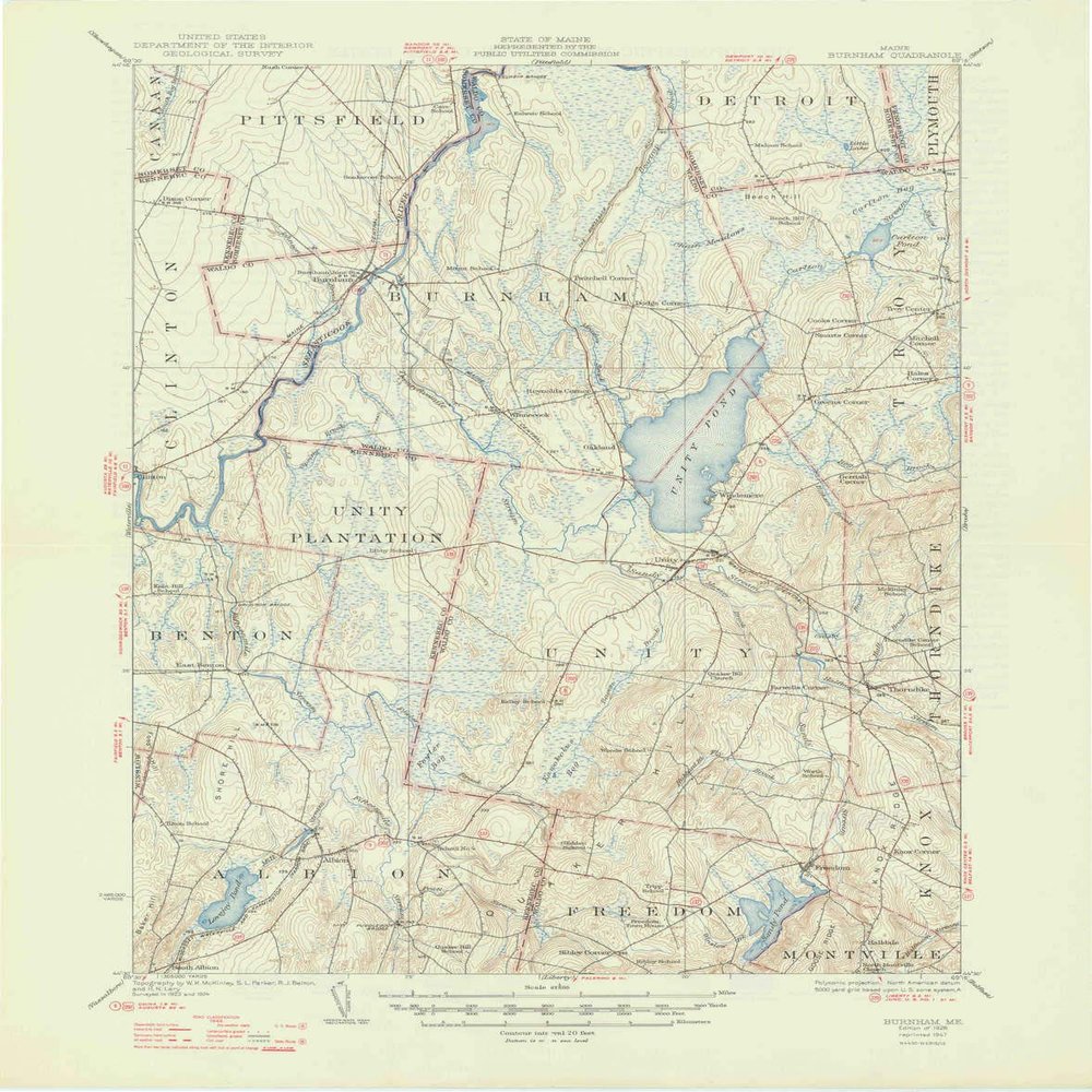 YellowMaps Burnham ME topo map, 1:62500 Scale, 15 X 15 Minute, Historical, 1926, Updated 1947, 21 x 16.5 in - Polypropylene