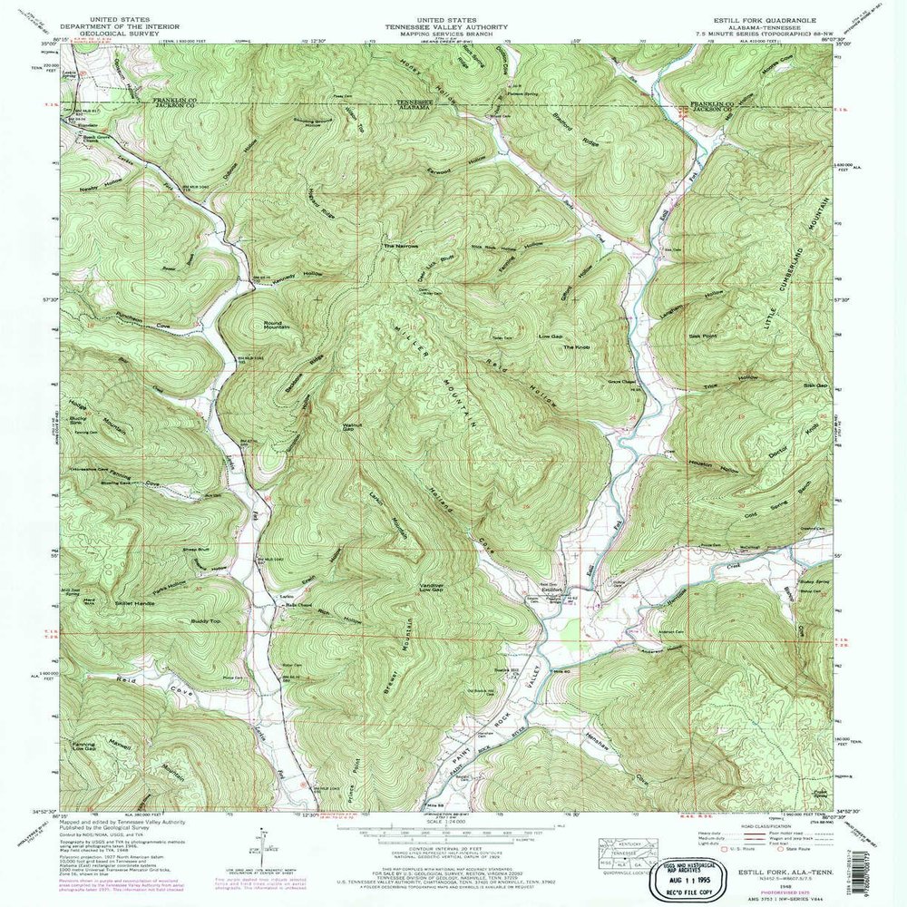 YellowMaps Estill Fork AL topo map, 1:24000 Scale, 7.5 X 7.5 Minute, Historical, 1948, Updated 1976, 26.9 x 22 in - Tyvek
