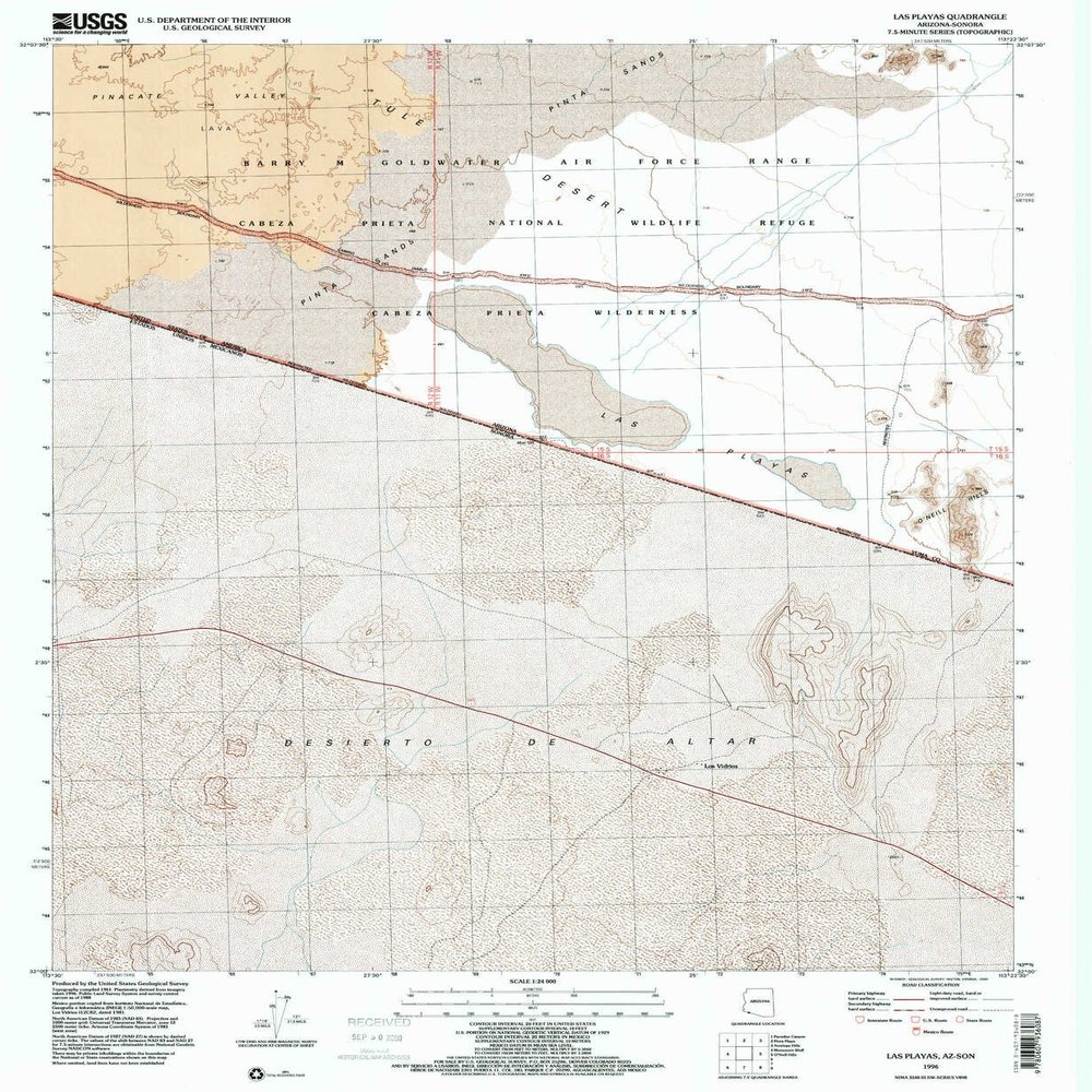 YellowMaps Las Playas AZ topo map, 1:24000 Scale, 7.5 X 7.5 Minute, Historical, 1996, Updated 2000, 26.8 x 22 in - Polypropylene