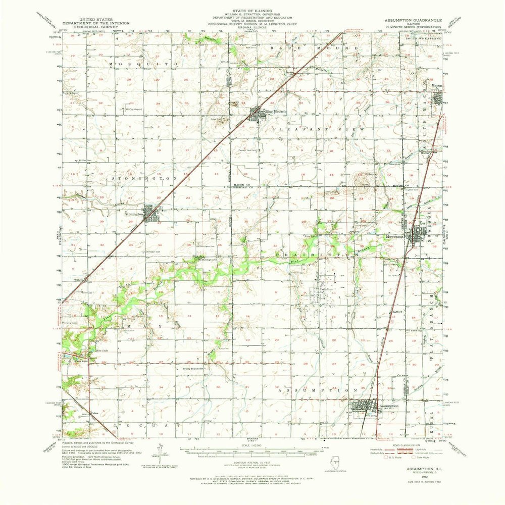 YellowMaps Assumption IL topo map, 1:62500 Scale, 15 X 15 Minute, Historical, 1952, Updated 1973, 21.8 x 18 in - Polypropylene